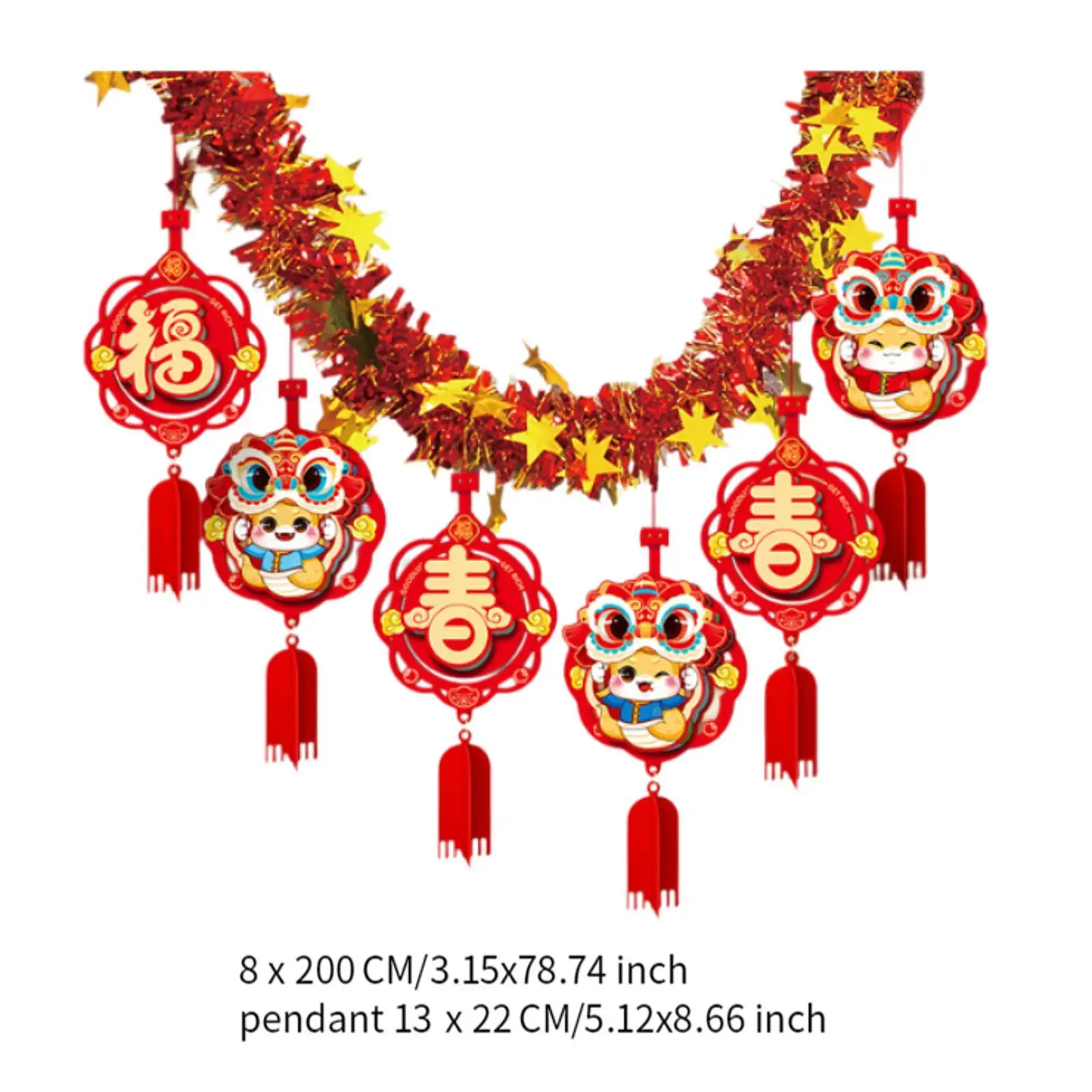 2025 Year of The Snake Garland Room Ceiling Garland Good Luck New Year Ornament for Indoor Outdoor Living Room