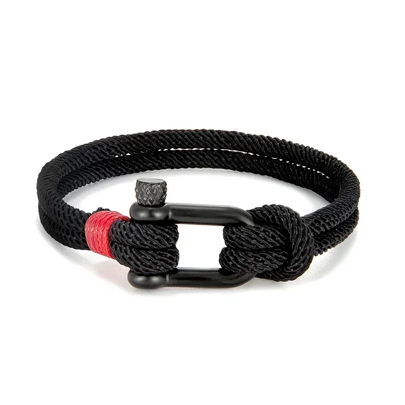 Men Black Stainless Steel U Shape Survival Bracelet Outdoor Camping Rescue Emergency Shackle Rope Bracelet for Women Gifts