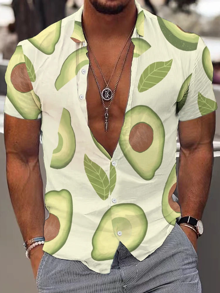 Camisa con estampado Digital 3d de aguacate para hombre, camisa holgada informal, clásica, versátil, de manga corta, estilo Harajuku, para el hogar y el verano