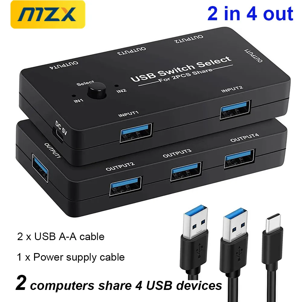 MZX USB Switch KM Switcher Selector KVM 2.0 Hub 2 Computer Laptop PC Desktop Accessories Share Printer Keyboard for Macbook Hubs