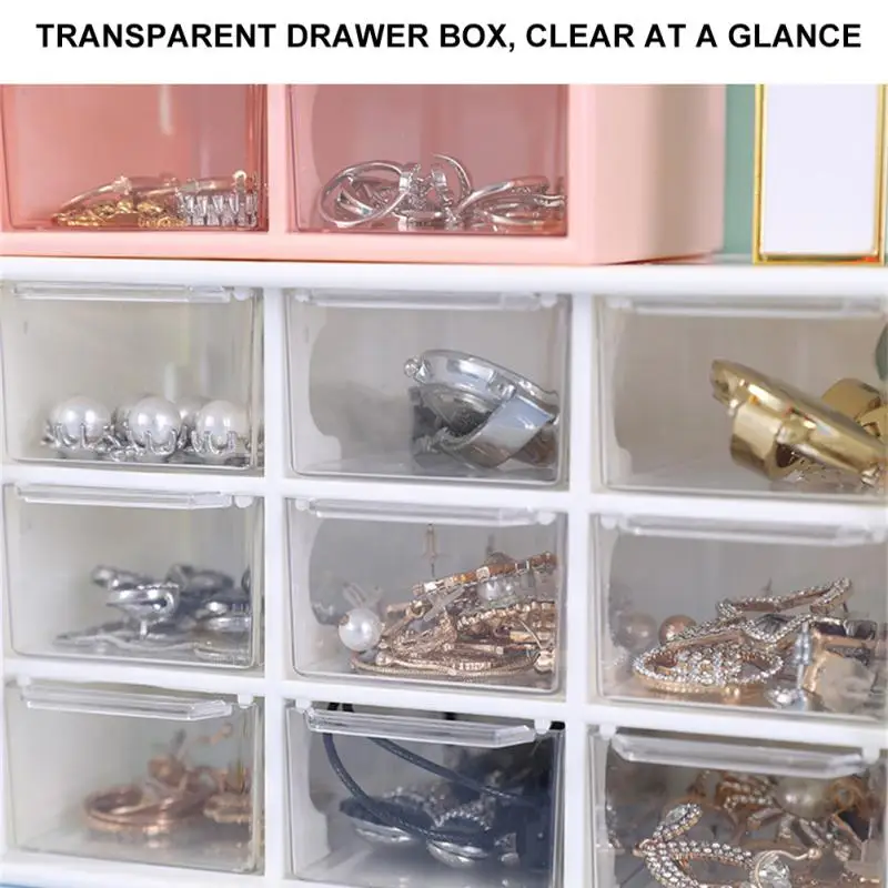 Desk Finishing Artifact Transparent Stackable 9 Grid Cosmetic Organizer Shelf Cosmetic Storage Box Cute Durable Makeup Organizer