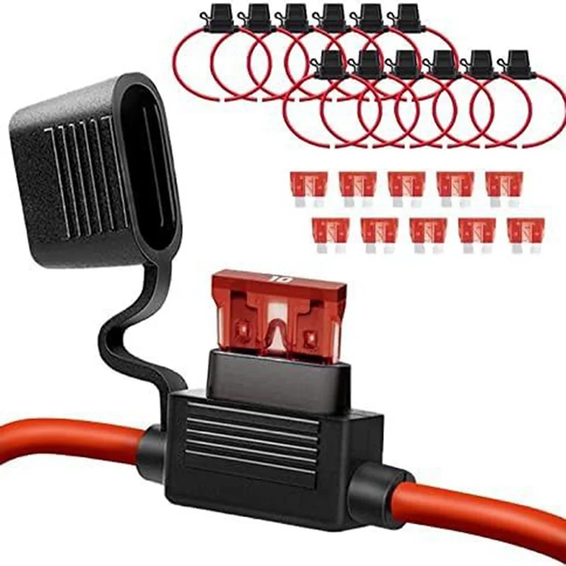 

20PCS Pocket Mini Car Fuse Holder Connector Heavy-duty 10A Splitter 16AWG Inline Plug-in Fuse Car Circuit Waterproof Bracket Kit