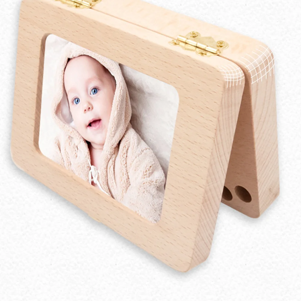 Baby Tooth Collection Box Wooden Child Tooth Preservation Organizer with Hair Storage Bottle and Magnetic Profile Sheet