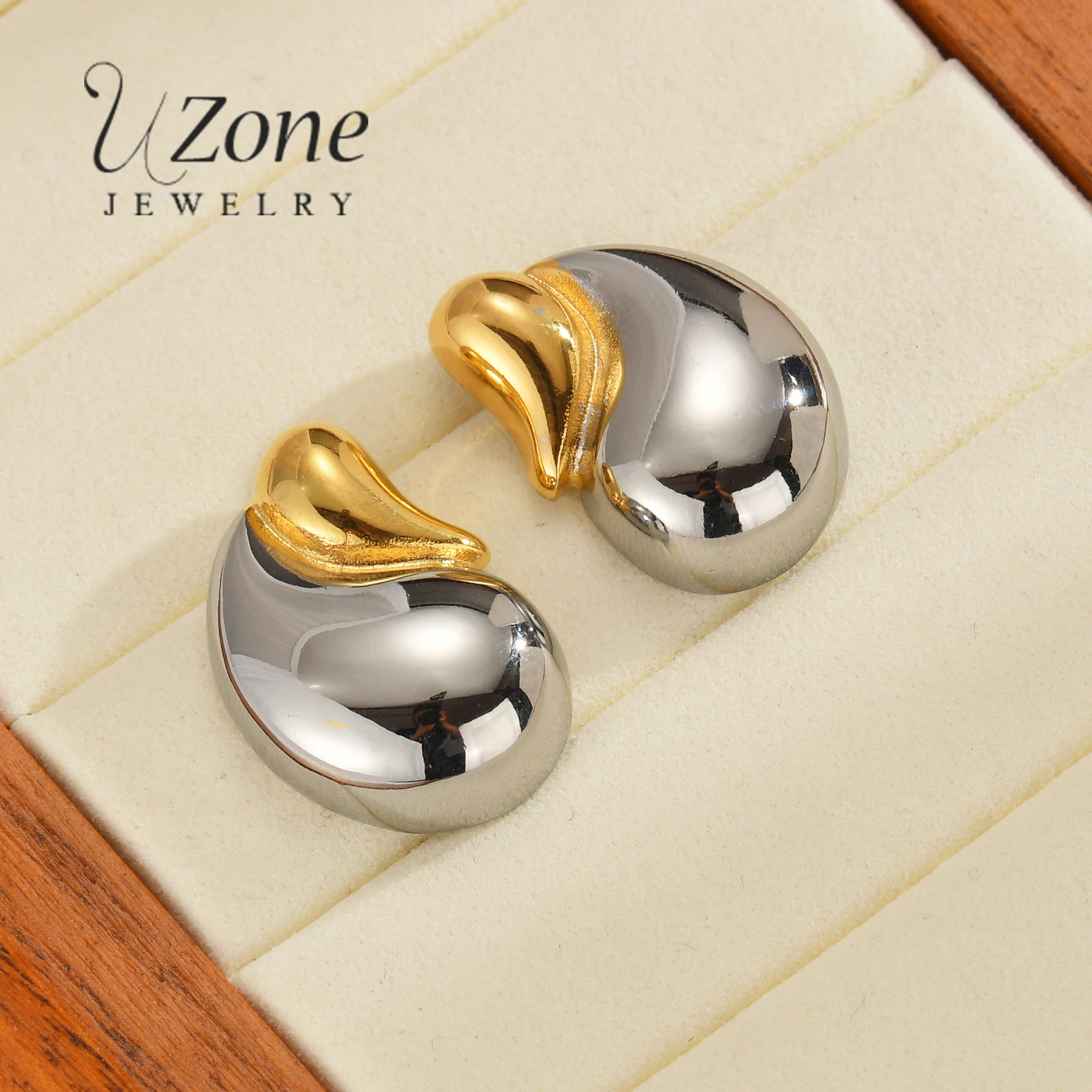 UZone New Fashion Water Droplets Earring For Women Stainless Steel Personality Temperament Mixed Color Stud Earring Jewelry Gift