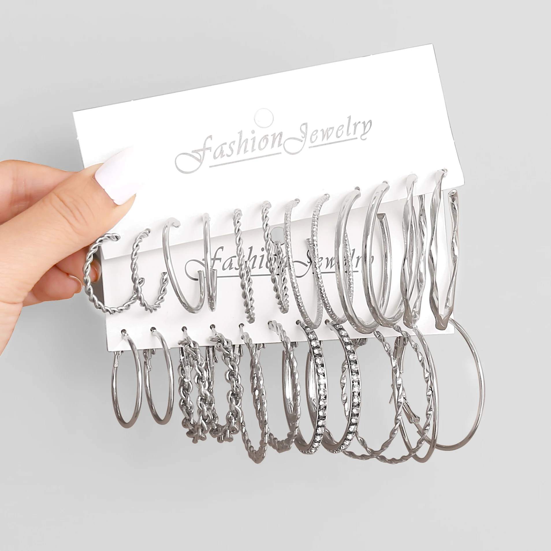 12 unids/set Vintage Boho pendientes de aro giratorios para mujer exagerados cristal Color plata círculo pendientes conjuntos joyería de moda diaria