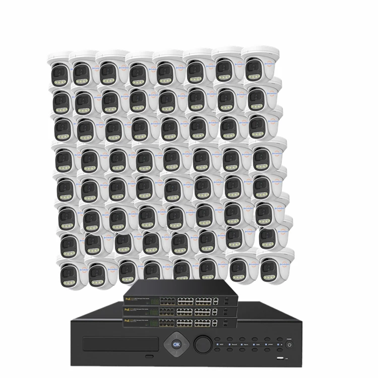 Jianvision 64-Channel IP Dome Camera System 8MP HD Resolution Network Turret Camera Night Vision Built-In Mic NVR Data Storage