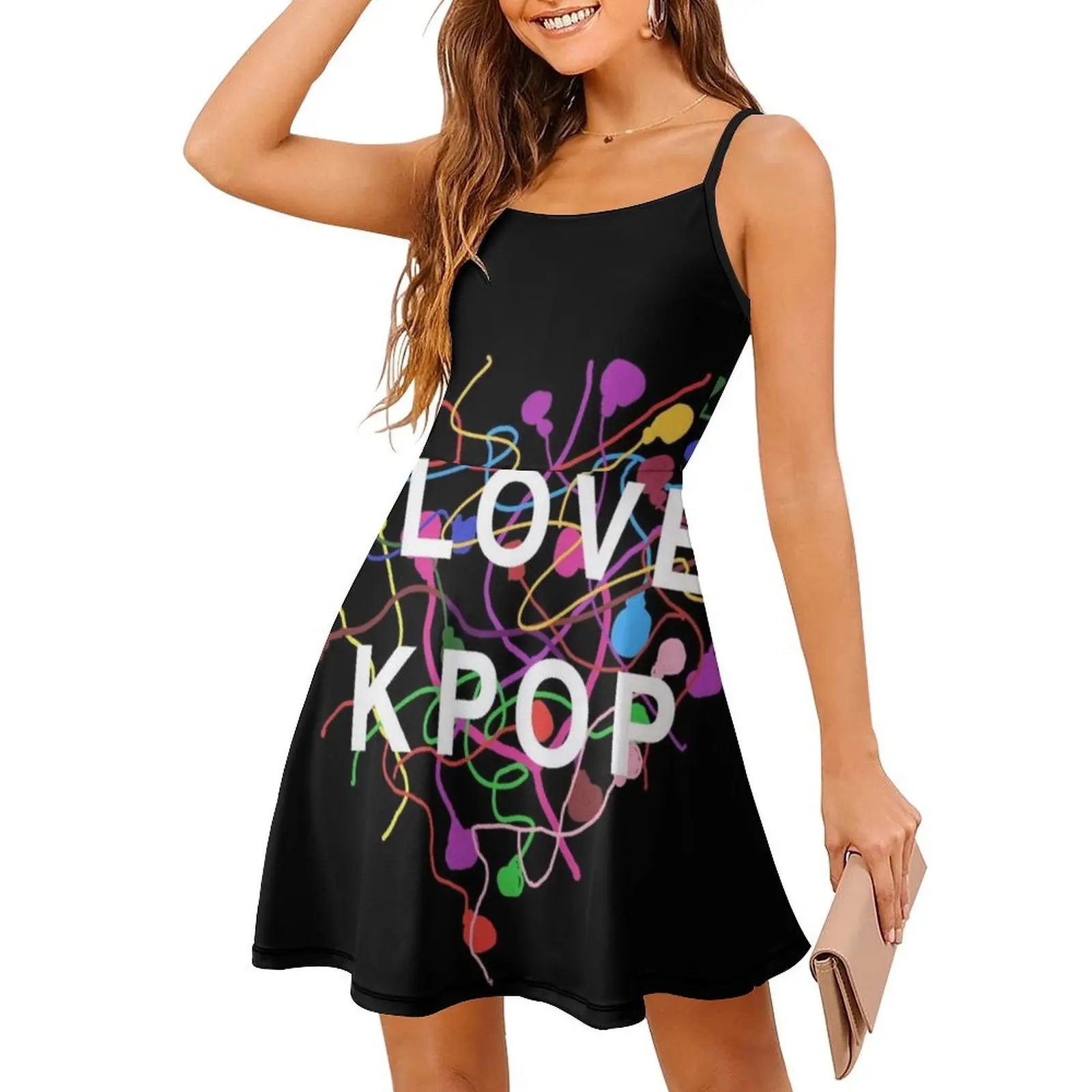 فستان I Love Kpop النسائي الأنيق للحفلات على شكل حرف A مع خيارات قصيرة/طويلة/بدون أكمام Kpop Lifestyle I Love Kpop Kpop Stuff