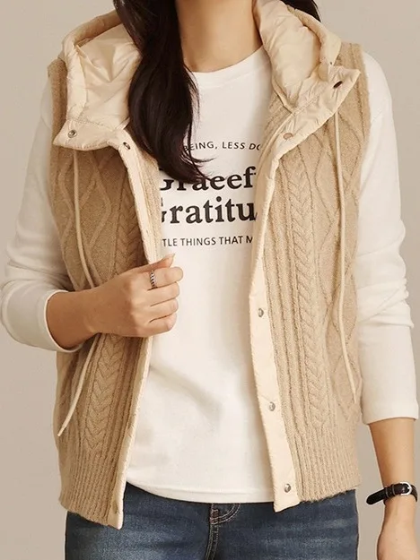Loose Knitted Nylon Jacket Women's Hooded Durable Cotton down Vest Warm Shoulder Pad Coat Trendy Autumn Winter Outerwear