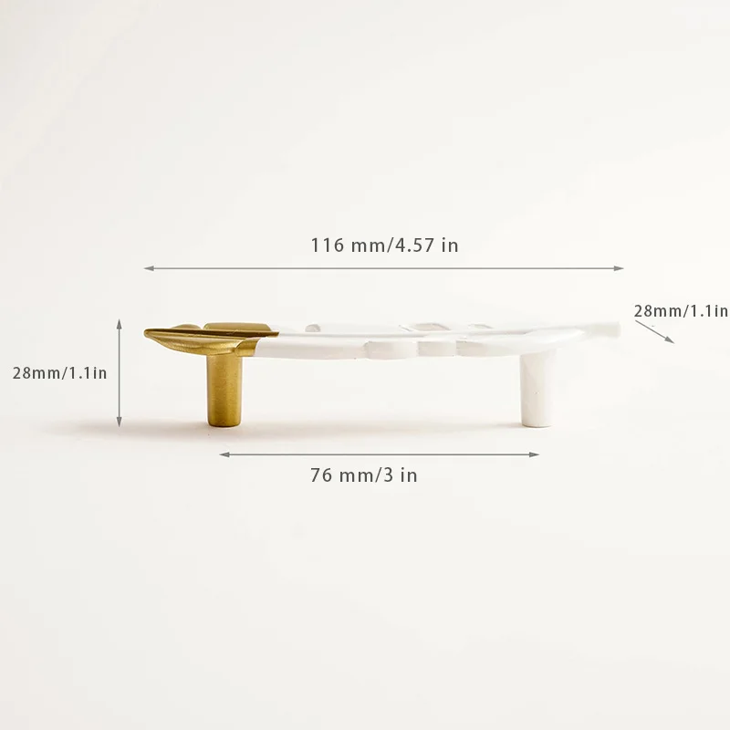 2Pcs Vintage Cabinet Handles, Gold & White Feather Design, 76mm Hole Center, Drawer Pulls with Mounting Screws