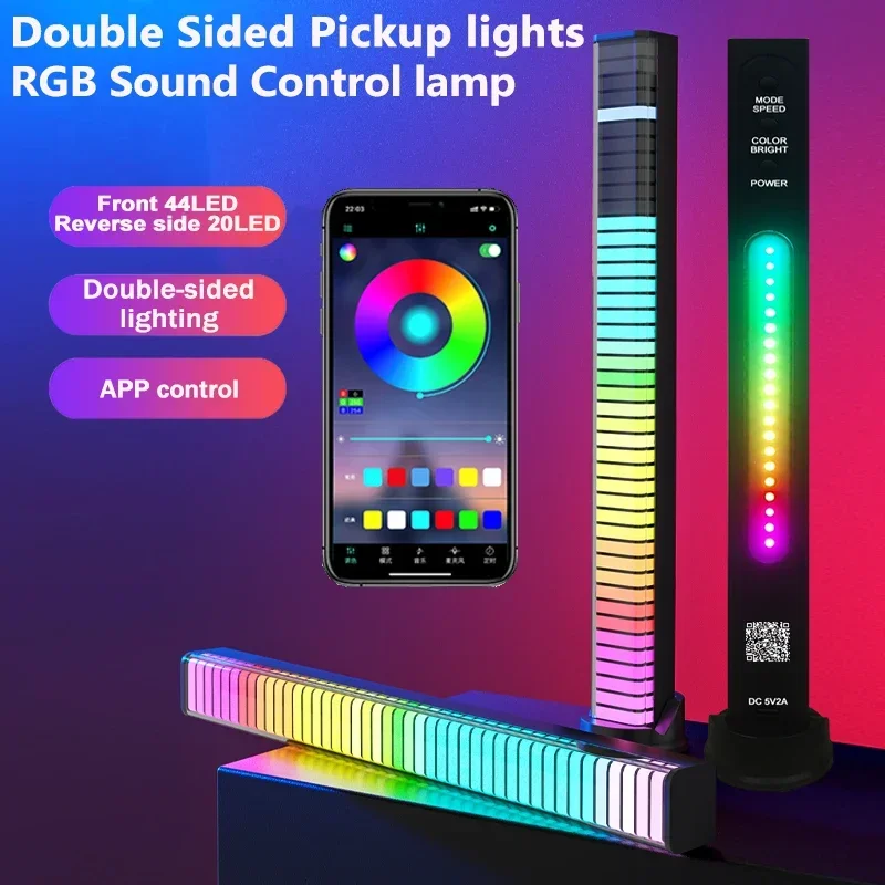 

Smart RGB Sound Control Lights 3D Double Sided Pickup LED Lights Rhythm Ambient LAMP APP Control For Car Gaming Desktop Lights