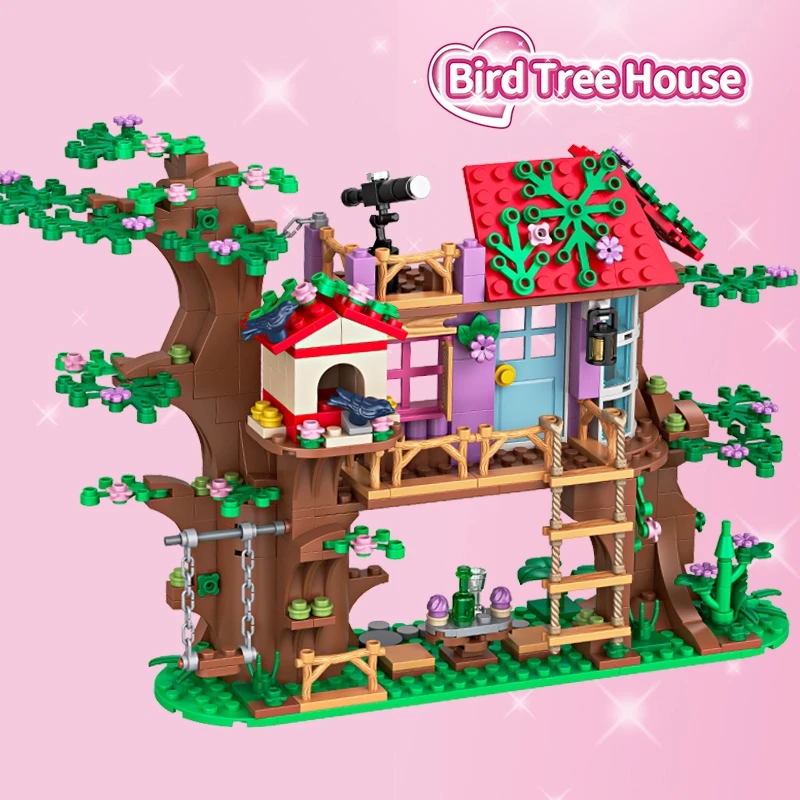 

MOC New Creative Girls' Summer Bird Tree House Villa Castle Building Block Girl Model Toys Children's Toys Birthday Gift 462PCS