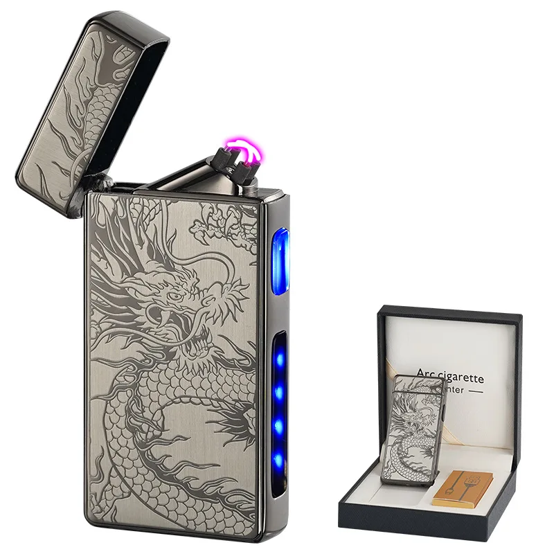 Type-C Charging Dual Flame Arc Pulse Electronic Lighter with High Battery Display and High-value Gift  torch