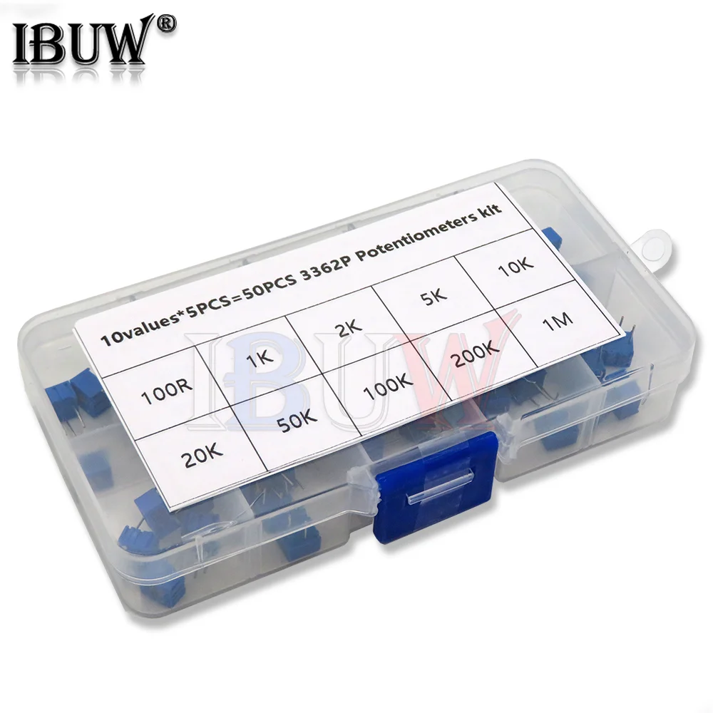 50PCS 10values*5PCS 3362P Multiturn trimming potentiometers kit 500R-1M 3362 Potentiometer 500 ohm-1M ohm