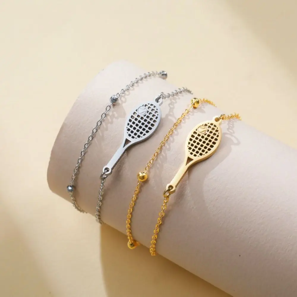 Metal Chain Tennis Racket Bracelet Sport Style Beads Tennis Racket Bangle Retro Vintage Weave Rope Bracelet Sporty Accessories