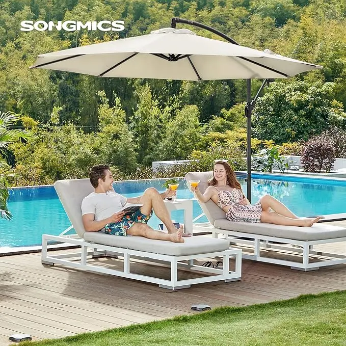 SONGMICS Ø3m Offset Beach Umbrella with Base, UPF 50+ Sun Protection, Easy Open/Close, for Garden Terrace