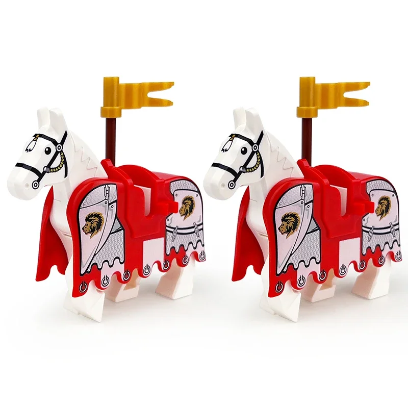 Medieval standard bearer bricks Military Flag Banner bearer Soldier Horse Vest Lion Eagle Castle Knight Figure Battle Cavalry he