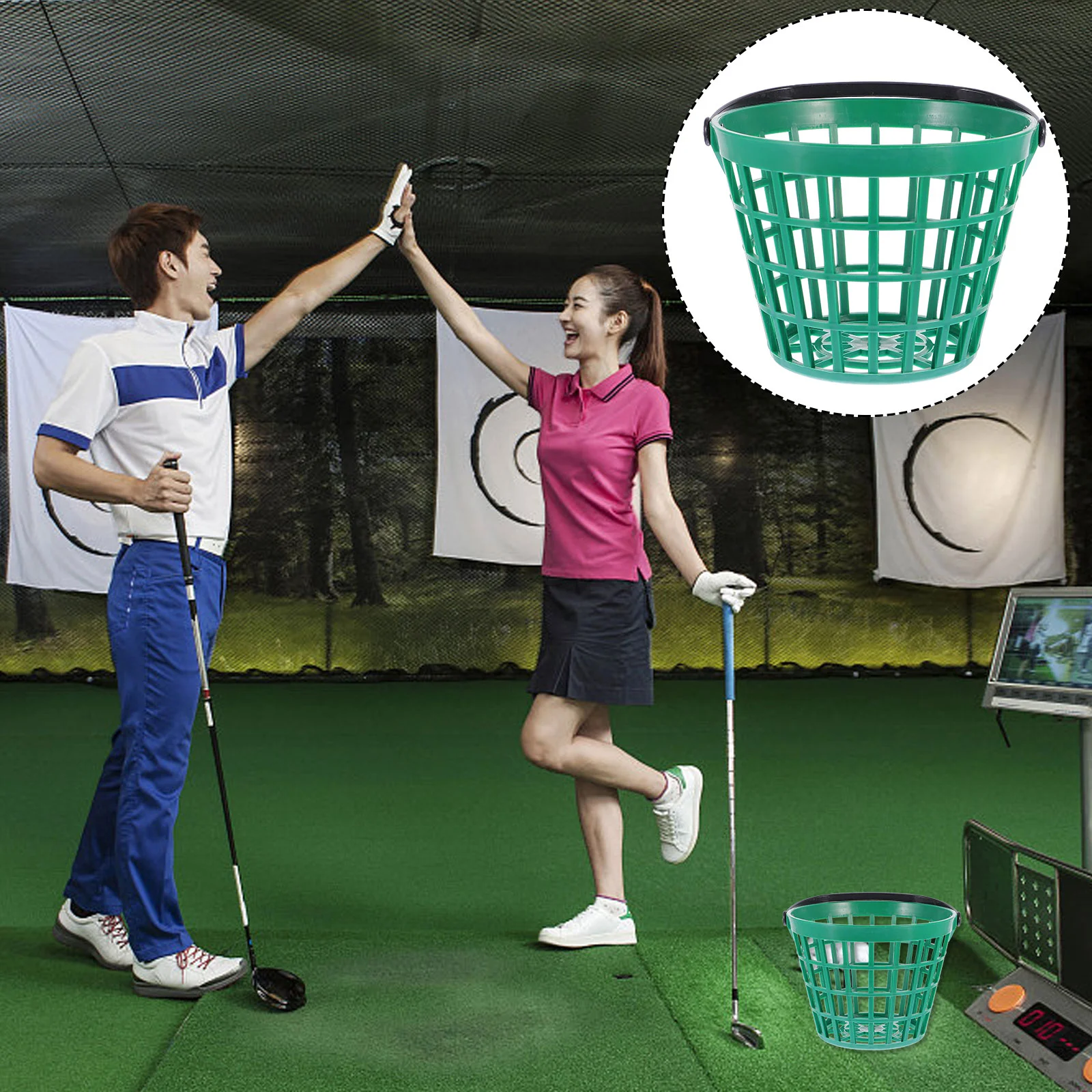 Storage Baskets Golf Green Outdoor Balls Bucket Metallic Line Tray Container Buckets