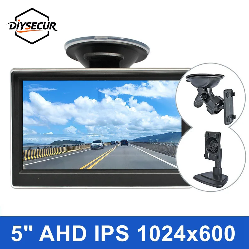 DIYSECUR 5inch IPS AHD Car Screen Rear View Monitor Parking Backup Monitor Suction Cup and Bracket for MPV SUV Horse Lorry