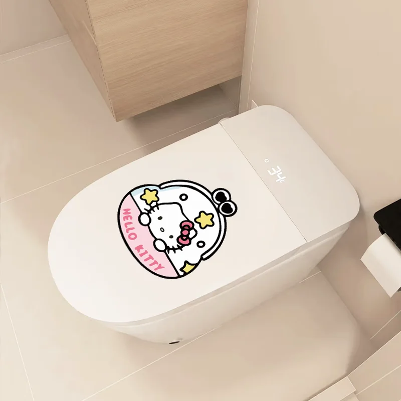 Hello Kitty Kawaii Toilet Decals, Waterproof PVC UV Printed Design, Conceal Blemishes for Indoor Home Decoration view 5