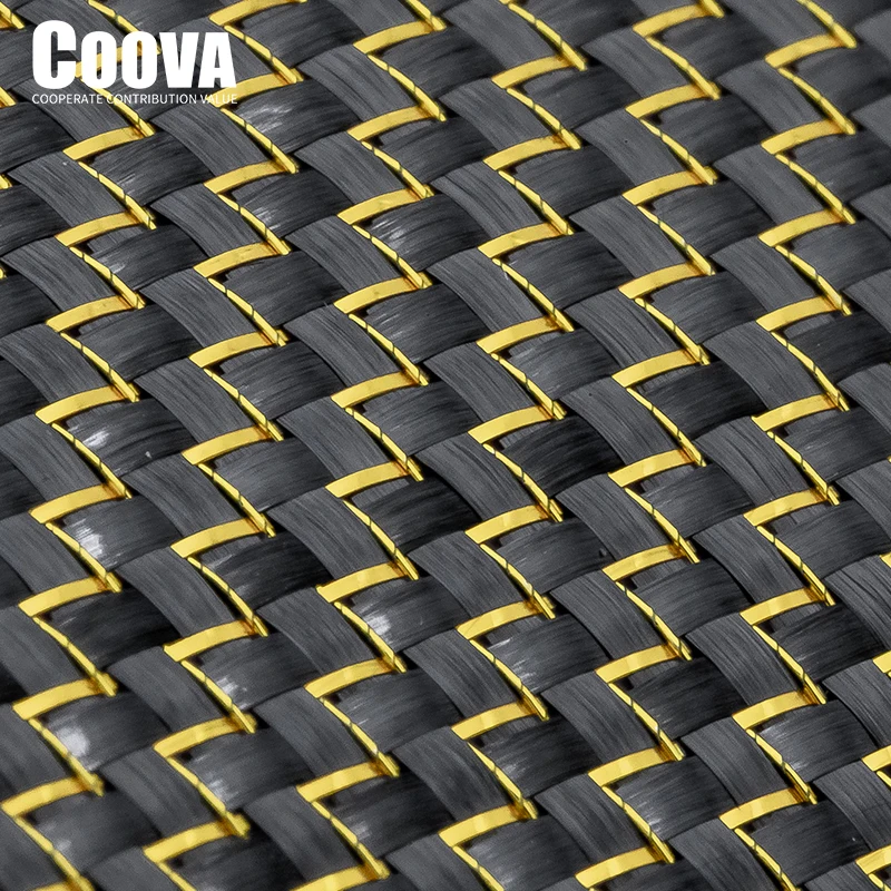 F252 COOVA  Golden Tinsel & Carbon Fiber Cloth Mixed  Plain Tela Fibra De Carbono Carbon Fabric Jacquard Width 200mm/300mm For D