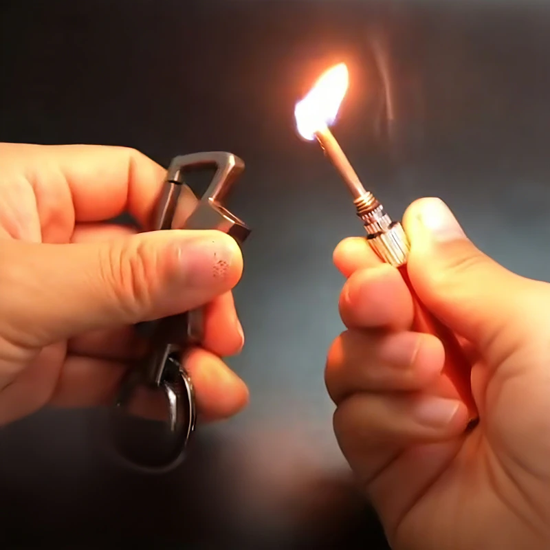 

New Portable Keychain Lighter with Bottle Opener Windproof Reusable Ignition Tool Perfect for Camping Hiking Outdoor