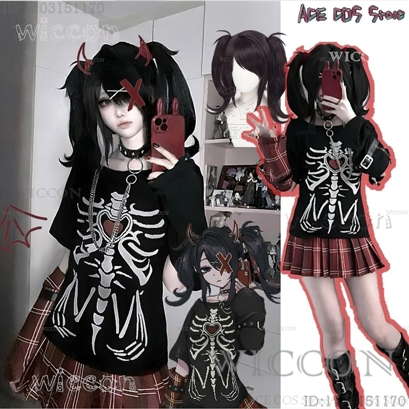 Needy Girl Overdose Black KAngel Ame Cosplay Costume Wig Game Streamer Skirt Jirai kei Y2k Doujin Original Punk Style Outfit Wig