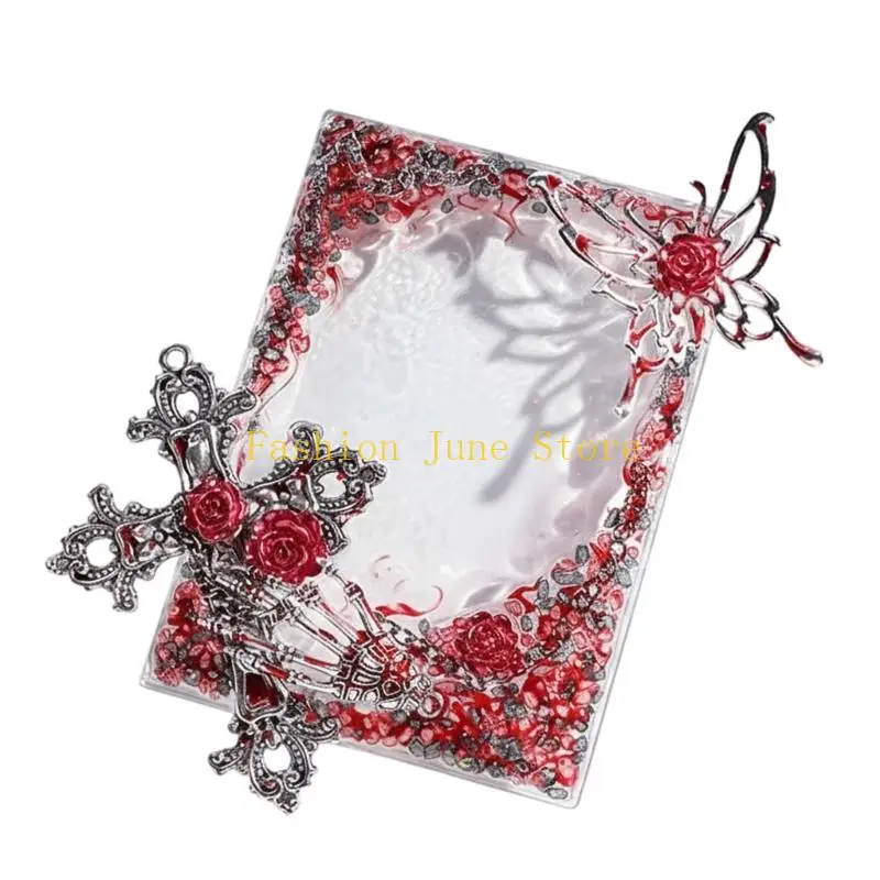 N5KA Blood Red Themed Compact Card Protector Plastic Gothic Design Card Sleeve Case