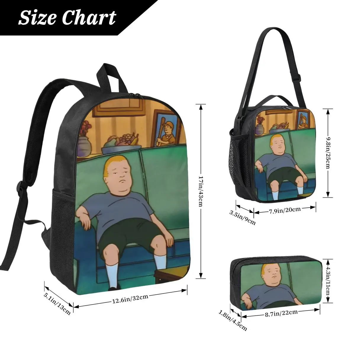 3Pcs Kings Of The Hills  Backpack Set for Girls Boys Pen Bags Bookbag Sets with Lunch Box For Primary School Students Knapsack