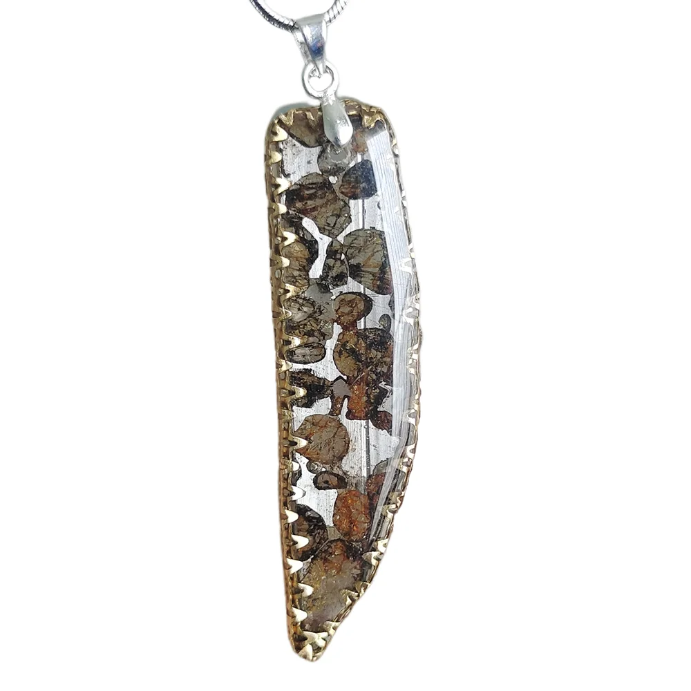 Brenham Olive Meteorite Pendant Natural Meteorite Material Specimen Olive Meteorite Necklace - CB177