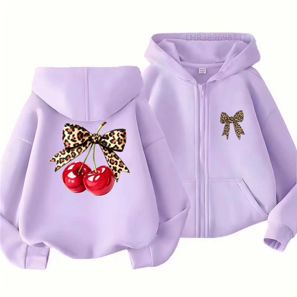 Girl Pink Tops Cherry Bow Children Hoodie Zip Up Black Gray Coat Boy Hoodies Kid Outdoors Autumn Zipper Style 6