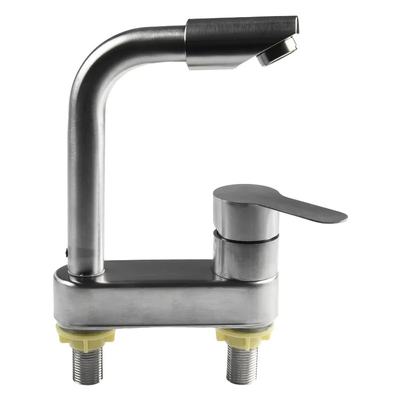 

Stainless Steel 2-Hole Deck Mount Sink Faucet - Single Handle Hot and Cold Water Mixer Tap for Kitchen or Bathroom Basin