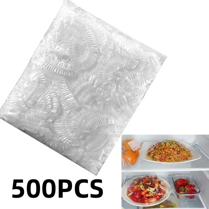 500Pcs Disposable Food Cover Fresh-keeping Food Cover Plastic Colorful Elastic Wrap Lid Plate Kitchen Packaging Bags Storage Ba
