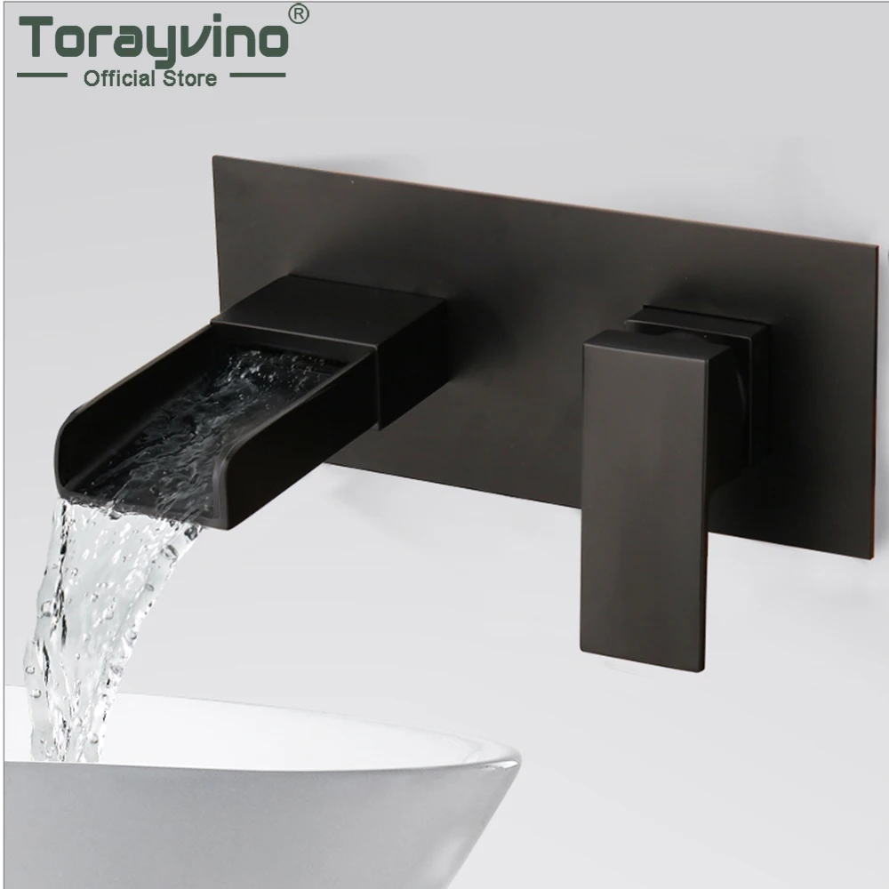 TORAYVINO Bathroom Faucet Embedded Matte Black Box Valve Waterfall Spout Cold Lavotory Basin one Handle Sink Mixer Water Tap