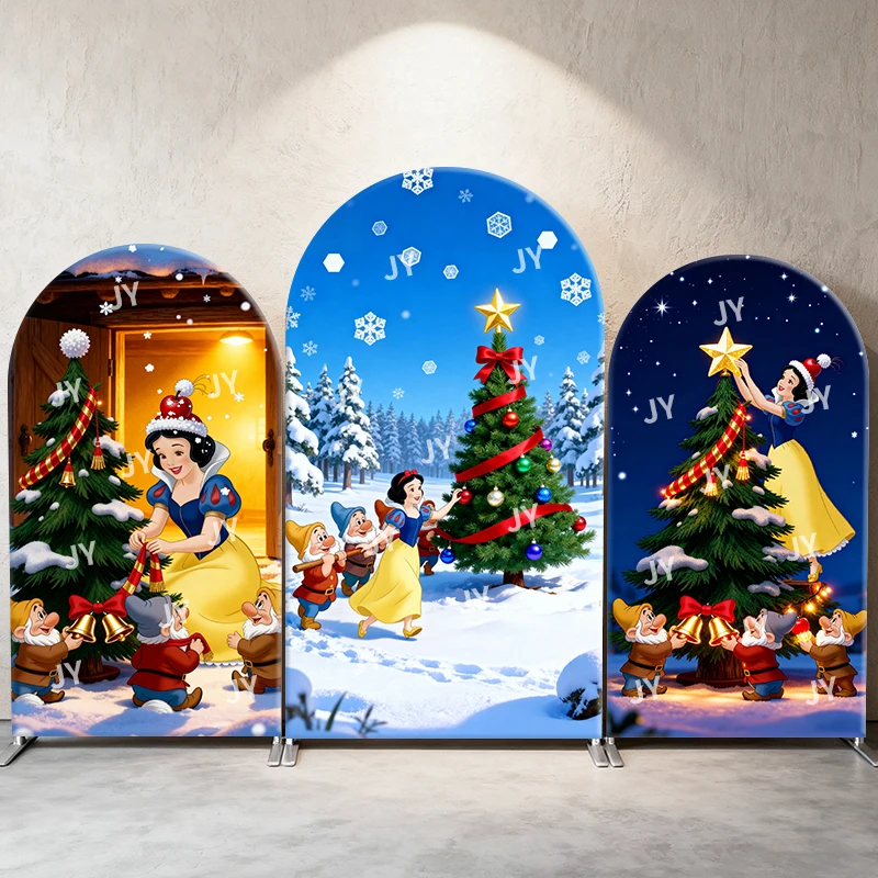 

Snow White Arch Backdrop Cover Disney Christmas Decor with Dwarfs Themed Background,Holiday Celebration Decor Event Photo Props