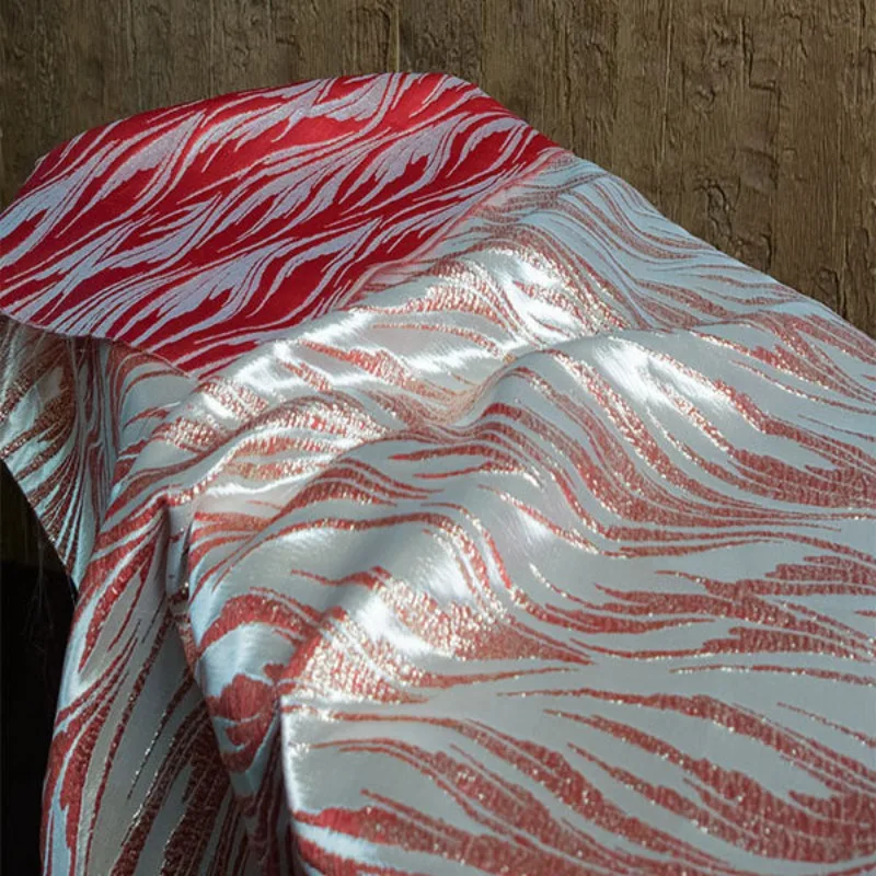 Water Ripple Embossed Jacquard Brocade Fabric Metallic Shiny Sold By Meter for Suit Evening Dress Fashion Skirt Designer Cloth