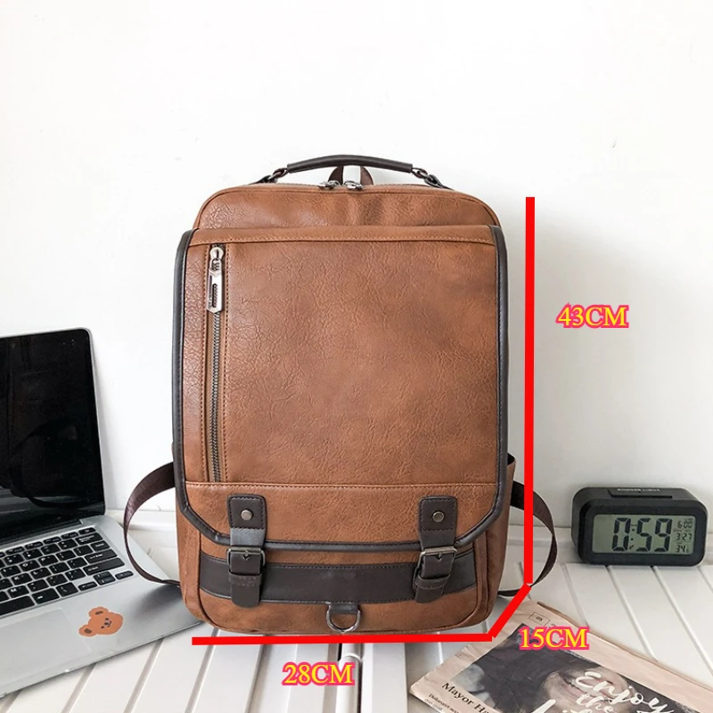 Mochila de cuero de moda para hombre, bolso de negocios de gran capacidad para ordenador portátil de 15 pulgadas, mochilas de viaje, bolso escolar universitario para mujer