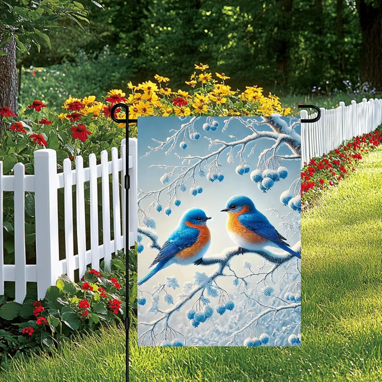 Winter Bluebirds Garden Flag 12x18 Inch Double Sided Snow Branch Birds Banner Country Welcome Seasonal Outdoor Yard Decorati JHH