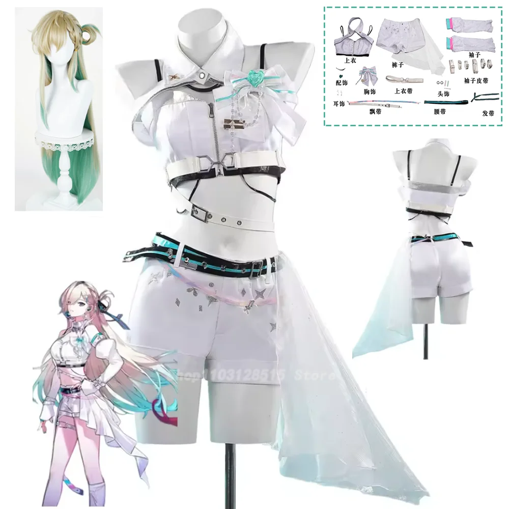 Disfraz de cosplay de Lynae de la serie Wuthering Waves, uniforme del grupo Solar5, camiseta blanca y pantalones cortos, atuendo sexy para mujer, ideal para Halloween, carnavales y fiestas.