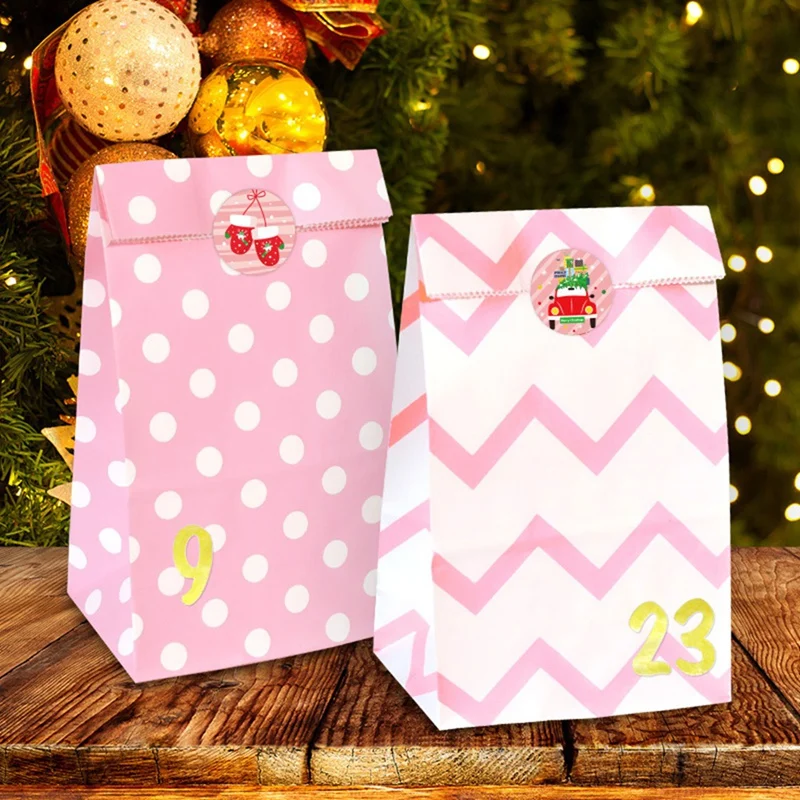 Tas Natal liburan 24 buah tas hadiah Natal tas kertas prasmanan permen untuk liburan Natal