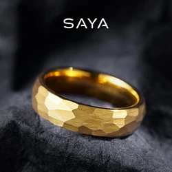 Rings for Men Women Tungsten 6mm Golden Wire Drawing Fillet Pattern Party Hammer Pattern Birthday Engagement Gift,Engraving