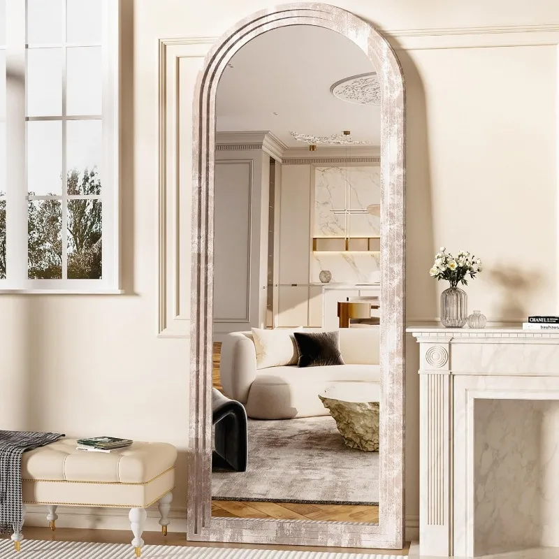 Full Length Mirror, 71"×32" Wood Arched Floor Mirror Wooden Arched Mirror with Stand, Large Arched Wall Mirror, Oversized