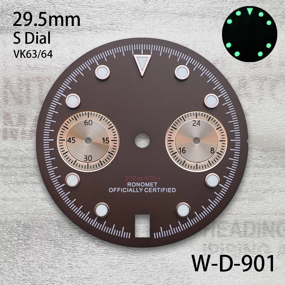29.5mm S Logo Panda Matte Dial Fit VK63/VK64 Movement Green Luminous High Quality Watch Modification Accessories