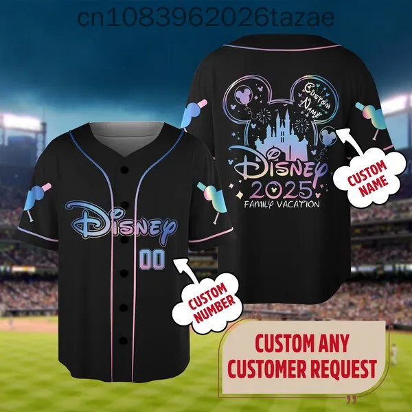 2025 Disney Baseball Shirt, Customizable, 3D Printed Casual Fashion Button Baseball Shirt