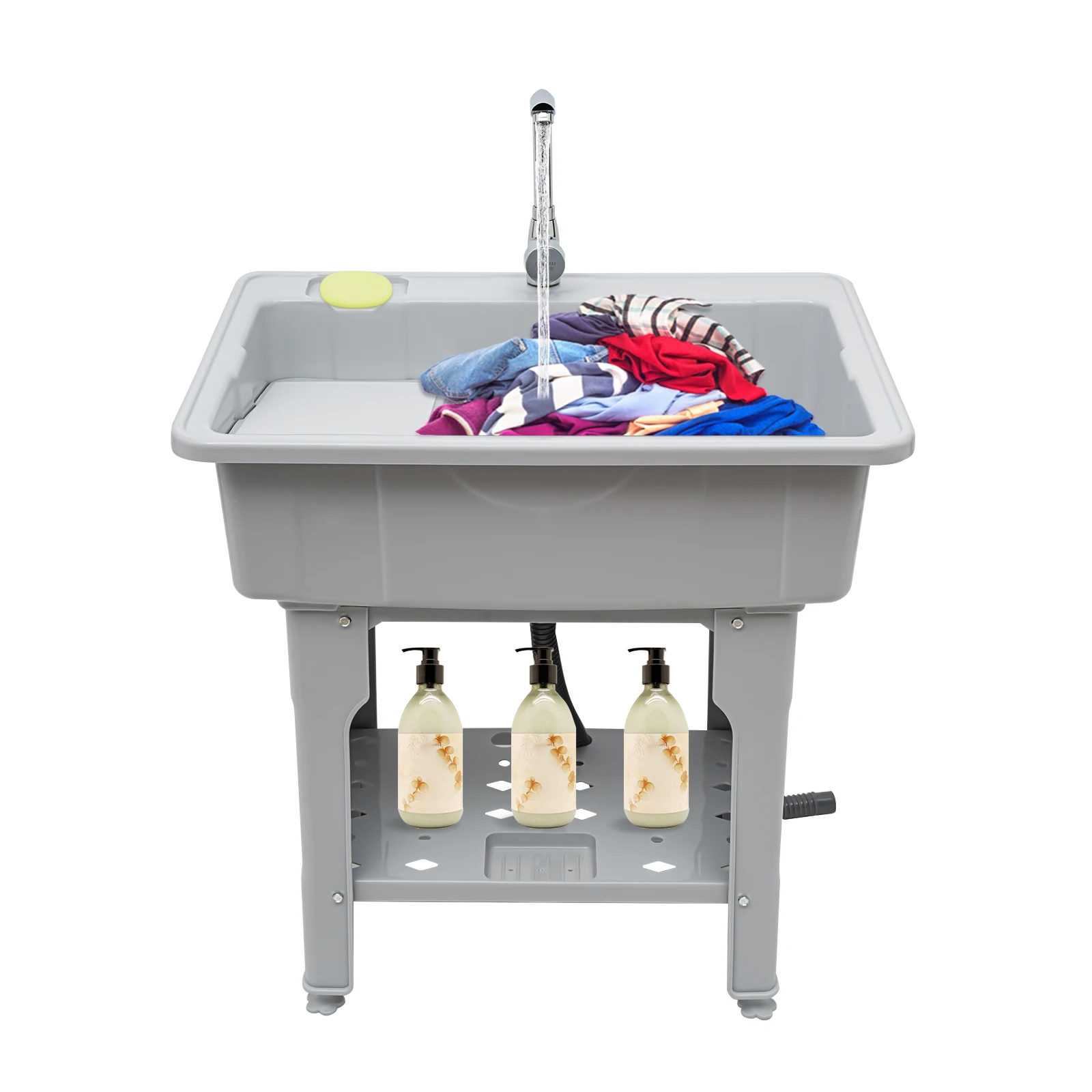 

Utility Sink with Faucet and Hose – 360° Swivel Laundry Tub for Washing, Storage, and Pet Grooming