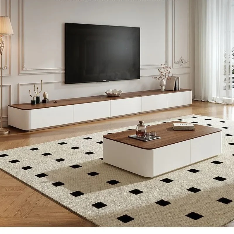 Moganshan HENF Arc Simple TV Cabinet Hidden Push Pull Floor Storage Living Room Coffee Table TV Stand
