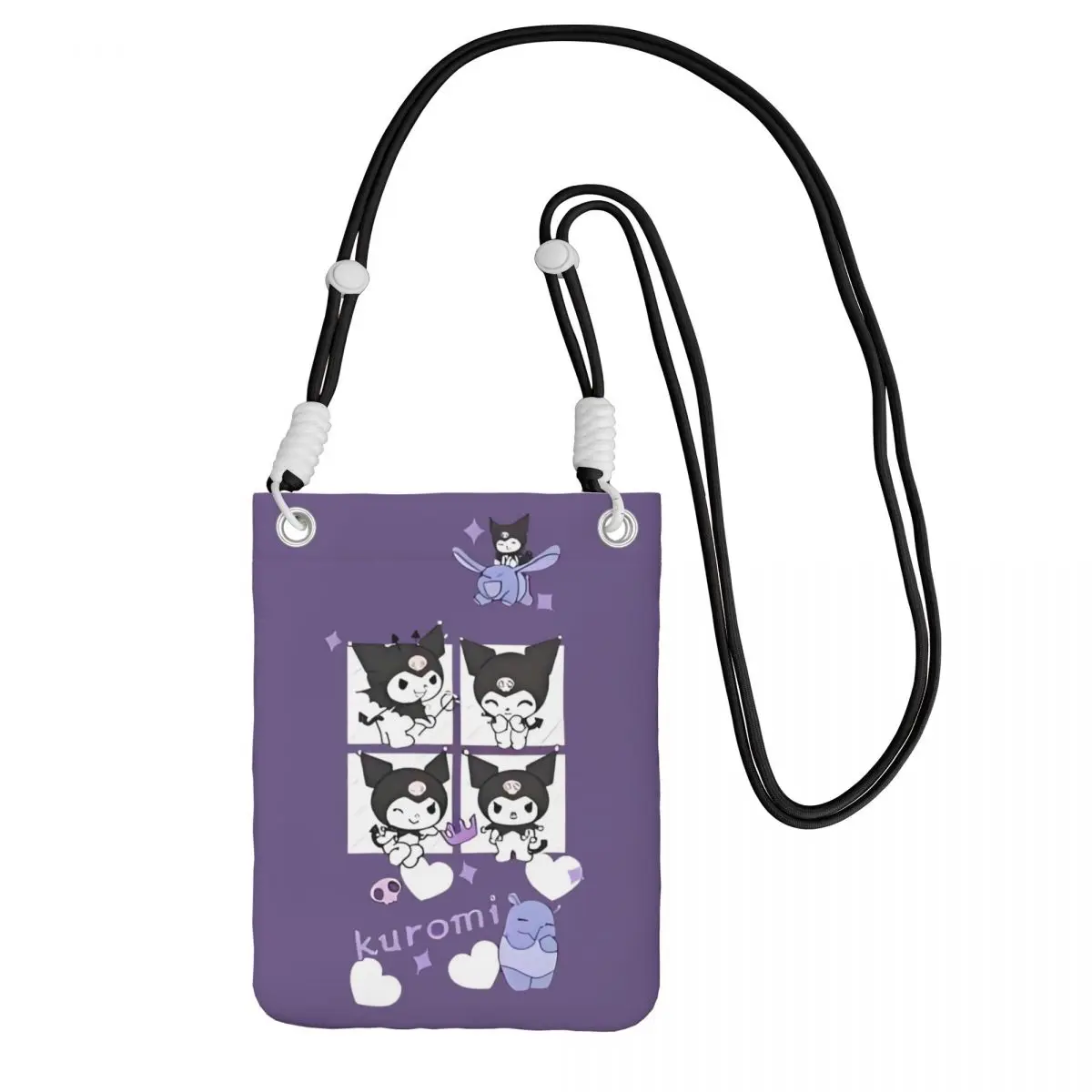 

Custom Kuromi Carry A Mobile Phone Bag Diagonally Women Men Fashion Little Devil Mobile Phone Bag Traveling Phone Money Pouch