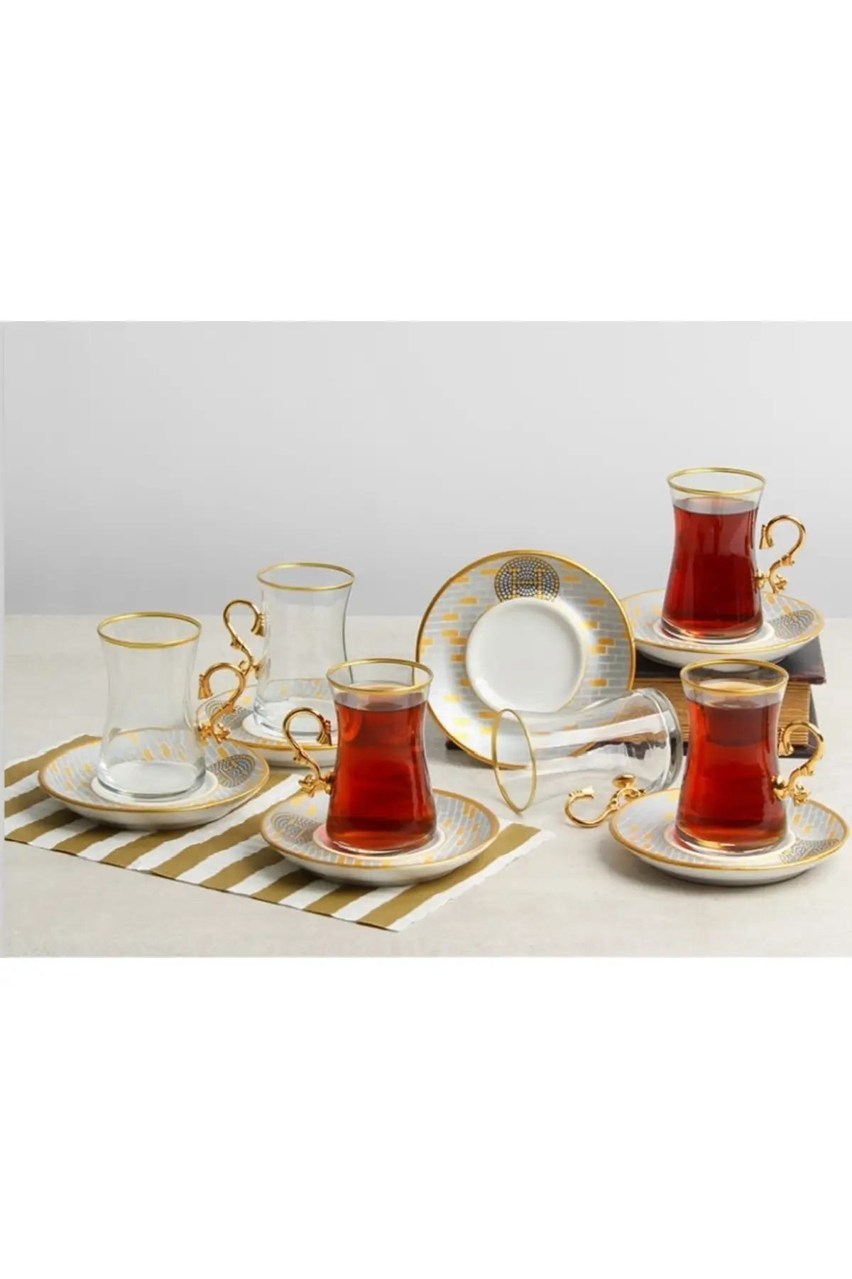 DOLBOVI Alyamaison heybelted Tea set brick pattern Turkish Tea Glass Cup