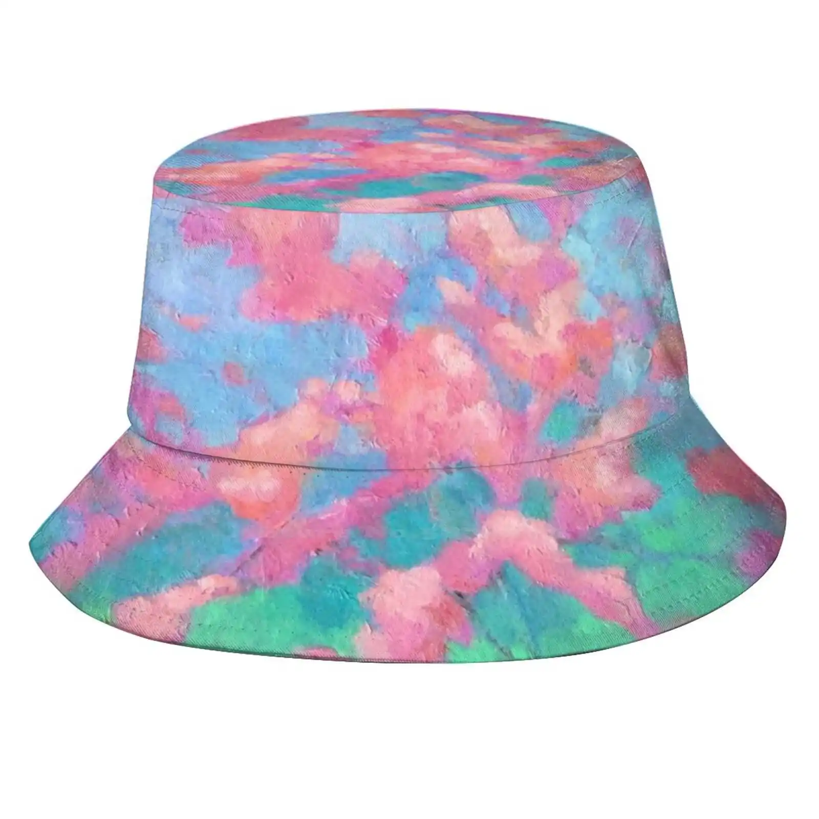 Pink Tree Blossoms Painting Pattern Design Printed Travel Bucket Hats Carrie Lacey Boerio Pink Flowers Blossoms Flowering Tree