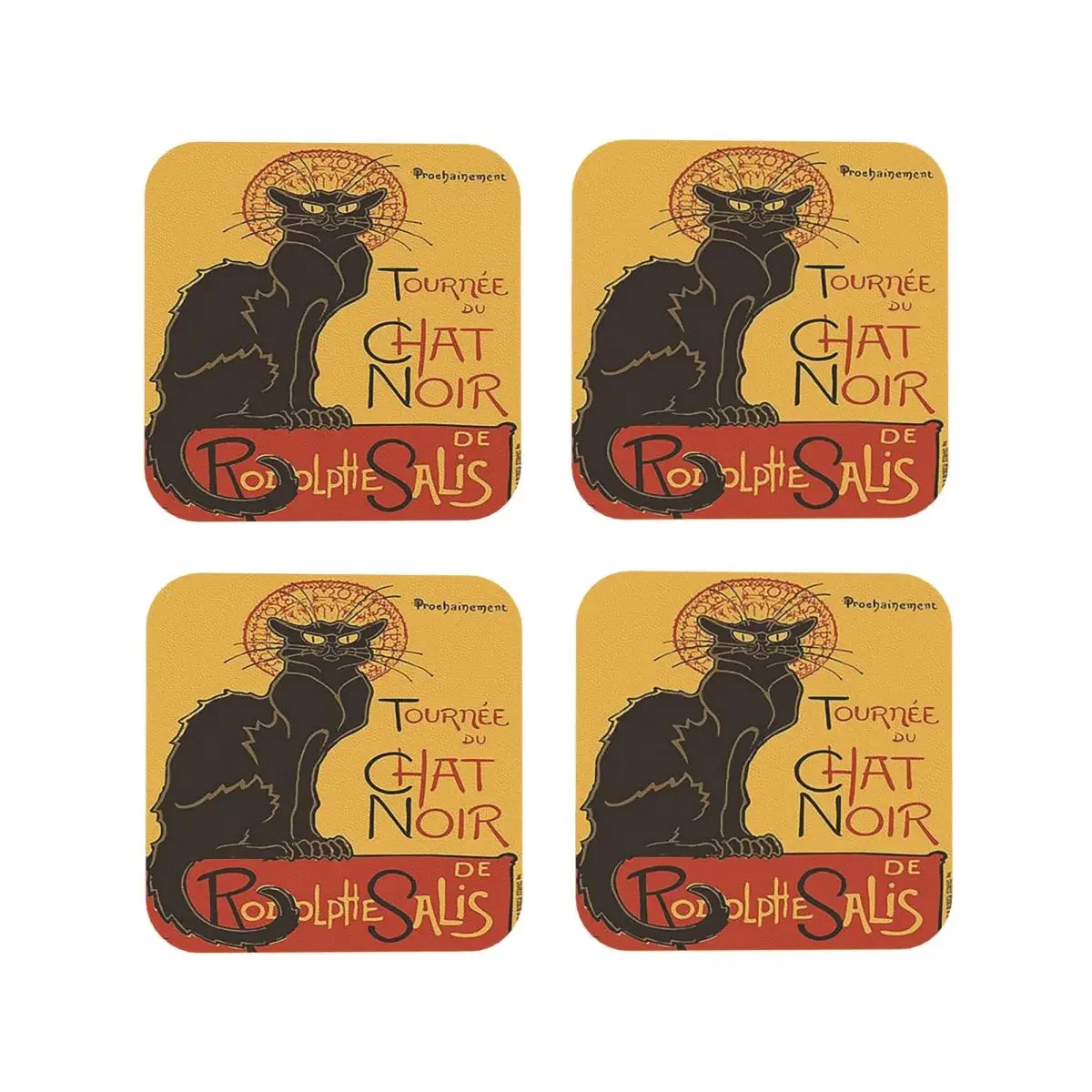 Tournee du Chat Noir de Rodolphe Salis Vec Untersetzer Küche Tischs ets Tasse Kaffee matten für Dekor Home Geschirr Pads 4er-Set