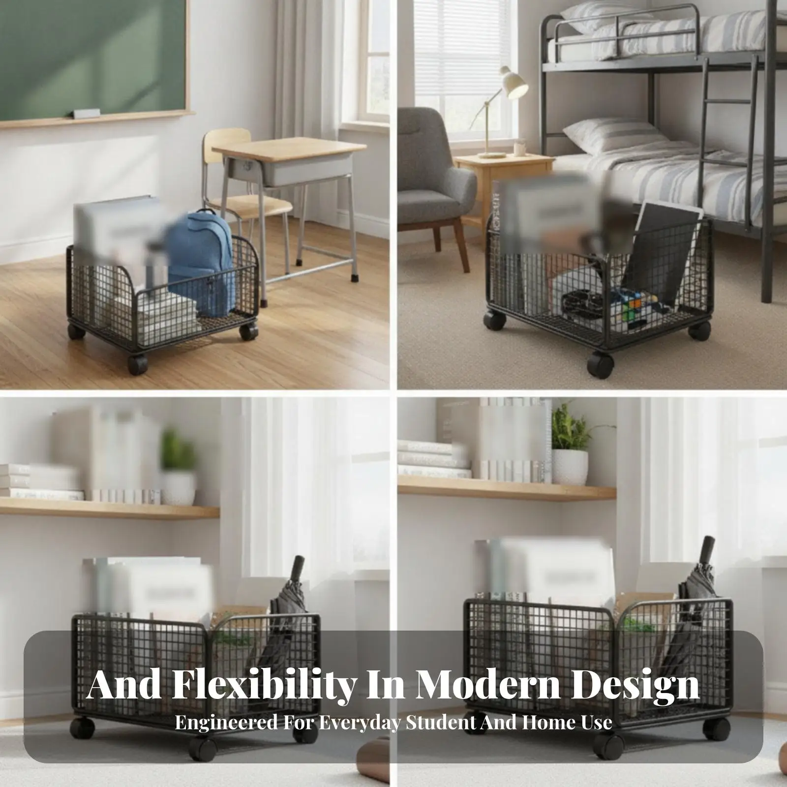 Mobile Mesh Book Cart with 360 Wheel Brake for Student Dorm Organization